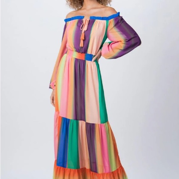 Dresses & Skirts - Multicolor Off-Shoulder Boho Maxi Dress Boutique